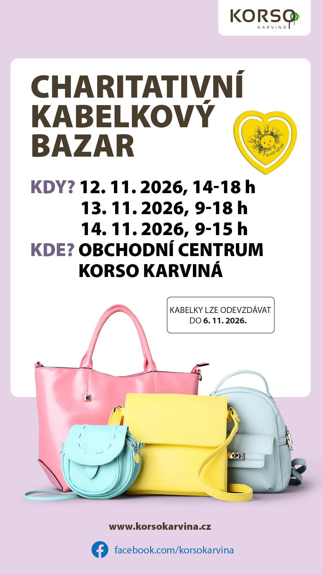 Charitativní kabelkový bazar v OC Korso Karviná